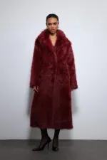 Antioch Bordo Suni Kürklü Uzun Kaban