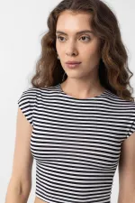 T-shirt rayé court noir Antioch pour femme