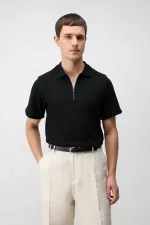 Antioch Siyah Dokulu Örme Polo Yaka Erkek T-Shirt