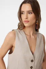 Antioch Beige Linen Blend Women's Tailor Vest