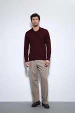 Pull homme à col polo bordeaux Antioch