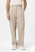 Antioch Bej Pileli Baggy Fit Erkek Pantolon