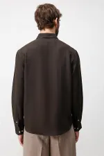 Antioch Dark Brown Linen Blend Relaxed Fit Men's Shirt