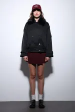 Antioch Siyah Suni Kürklü Kısa Kadın Trençkot