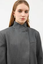 Antioch Gri Dik Yaka Kadın Blazer Ceket