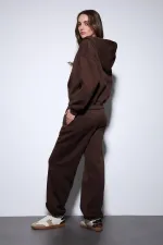 Antioch Kahve Kapüşonlu Sweatshirt Kadın Eşofman Takım