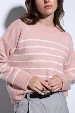 Antioch Pembe Çizgili Triko Kazak