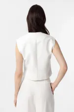 Antioch Beyaz Keten Karışımlı Kadın Yelek