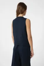Antioch Navy Blue Linen Blend Women's Tailor Vest