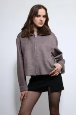 Veste Antioch Light Mink en laine mélangée à col en fausse fourrure