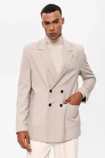 Antioch Açık Bej Torba Cepli Kruvaze Erkek Blazer Ceket