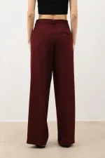 Antioch Burgundy Wide Leg Women's Trousers with Pens Detail
