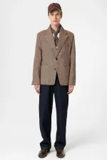 Antioch Kahve Balıksırtı Desenli Oversize Erkek Blazer Ceket