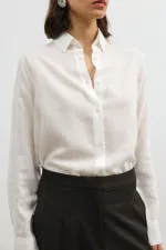 Antioch Ecru 100% Lyocell Striped Women's Shirt with Handkerchief