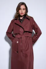 Trench-coat Antioch bordeaux à double boutonnage et ceinture pour femme