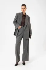 Antioch Gri Kadın Çizgili Oversize Blazer Ceket