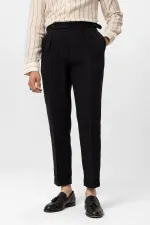 Pantalon homme Antioch noir taille haute en lin mélangé à double ourlet
