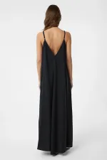 Antioch Siyah Askılı Modal Uzun Kadın Elbise