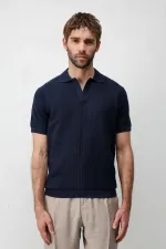 Antioch Lacivert Premium Dokulu Erkek Triko T-Shirt