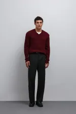 Pull homme Antioch bordeaux texturé à col en V