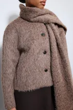 Antioch Kahve Atkı Yaka Suni Kürklü Kaban