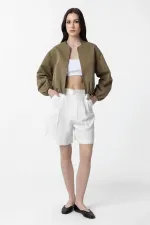 Antioch Khaki Crop Women's Bomber Jacket