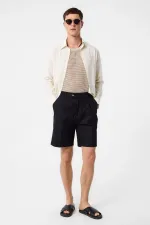 Short plissé taille haute noir Antioch pour homme