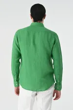 Chemise homme Antioch vert pistache avec bouton au col, 100 % lin
