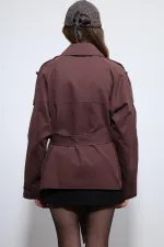 Antioch Bordo Kemerli Kısa Trençkot