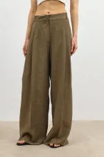 Pantalon large pour femme Antioch en mélange de lyocell kaki