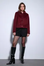 Antioch Burgundy Shirt Collar Short Cashmere Jacket