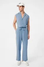 Chemise sans manches pour homme en lin mélangé bleu Antioch