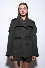 Antioch Anthracite Stand-Neck Double-Breasted Women's Coat