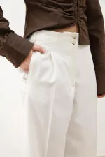 Antioch Ecru Wide Leg Women's Trousers with Pens Detail