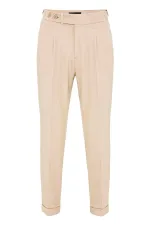 Pantalon homme Antioch beige à taille haute plissée et coupe carotte