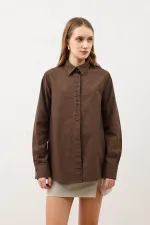 Antioch Coffee Button Detail Poplin Shirt