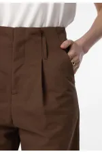 Pantalon Antioch Coffee taille haute à ourlet boutonné pour femme