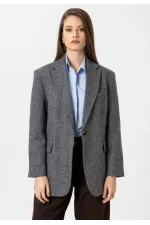 Antioch Black Women's Relax Fit Herringbone Pattern Blazer Jacket