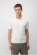 Antioch Off-White Textured Knit Men's Polo T-Shirt