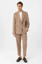 Antioch Beige Relax Fit Double-Breasted Men's Technical Blazer Jacket