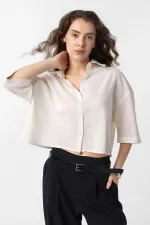 Chemise texturée courte Antioch écru pour femme