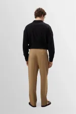 Pantalon pour homme Antioch Light Mink taille haute plissé en lin mélangé