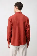 Antioch Kiremit 100% Keten Relax Fit Erkek Gömlek