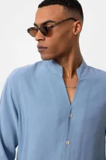 Antioch Bebe Mavi Hakim Yaka Uzun Kollu Erkek Gömlek