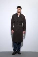 Trench-coat croisé marron foncé Antioch avec ceinture