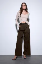 Antioch Açık Kahve Geniş Paça Kadın Pantolon