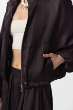 Antioch Kahve Dik Yaka İnce Kadın Bomber Ceket