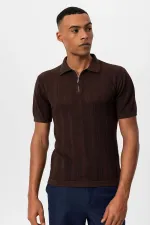 Antioch Kahve Polo Yaka Fermuarlı Örme Erkek T-Shirt