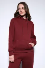Antioch Bordo Kapüşonlu Basic Kadın Sweatshirt