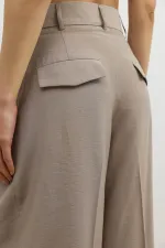Antioch Beige Lyocell Blend Wide Leg Women's Trousers